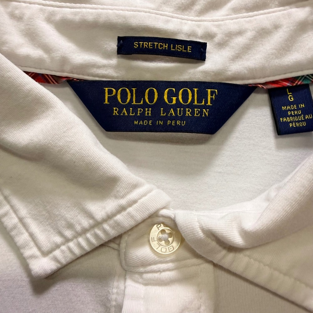 Polo Golf Ralph Lauren Mens Stretch Lisle Polo Shirt Cream White Crest Logo L - Picture 3 of 11